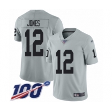 Men's Oakland Raiders #12 Zay Jones Limited Silver Inverted Legend 100th Season Football Jersey