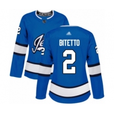 Women's Winnipeg Jets #2 Anthony Bitetto Authentic Blue Alternate Hockey Jersey
