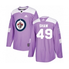 Men's Winnipeg Jets #49 Logan Shaw Authentic Purple Fights Cancer Practice Hockey Jersey