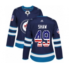 Women's Winnipeg Jets #49 Logan Shaw Authentic Navy Blue USA Flag Fashion Hockey Jersey