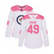 Women's Winnipeg Jets #49 Logan Shaw Authentic White Pink Fashion Hockey Jersey