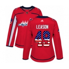 Women's Washington Capitals #49 Brett Leason Authentic Red USA Flag Fashion Hockey Jersey