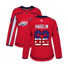 Women's Washington Capitals #62 Carl Hagelin Authentic Red USA Flag Fashion Hockey Jersey