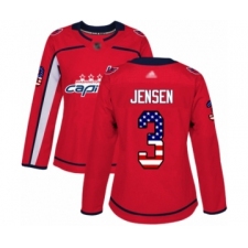Women's Washington Capitals #3 Nick Jensen Authentic Red USA Flag Fashion Hockey Jersey