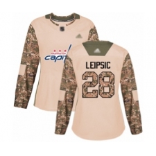 Women's Washington Capitals #28 Brendan Leipsic Authentic Camo Veterans Day Practice Hockey Jersey