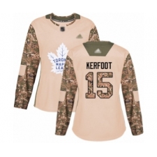 Women's Toronto Maple Leafs #15 Alexander Kerfoot Authentic Camo Veterans Day Practice Hockey Jersey
