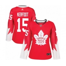 Women's Toronto Maple Leafs #15 Alexander Kerfoot Authentic Red Alternate Hockey Jersey