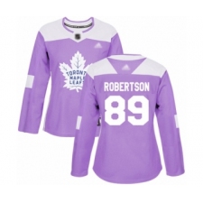 Women's Toronto Maple Leafs #89 Nicholas Robertson Authentic Purple Fights Cancer Practice Hockey Jersey