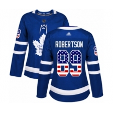 Women's Toronto Maple Leafs #89 Nicholas Robertson Authentic Royal Blue USA Flag Fashion Hockey Jersey