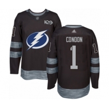 Men's Tampa Bay Lightning #1 Mike Condon Authentic Black 1917-2017 100th Anniversary Hockey Jersey