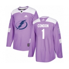 Men's Tampa Bay Lightning #1 Mike Condon Authentic Purple Fights Cancer Practice Hockey Jersey
