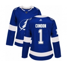 Women's Tampa Bay Lightning #1 Mike Condon Authentic Royal Blue Home Hockey Jersey