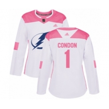 Women's Tampa Bay Lightning #1 Mike Condon Authentic White Pink Fashion Hockey Jersey