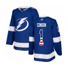 Youth Tampa Bay Lightning #1 Mike Condon Authentic Blue USA Flag Fashion Hockey Jersey
