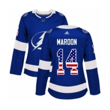 Women's Tampa Bay Lightning #14 Patrick Maroon Authentic Blue USA Flag Fashion Hockey Jersey