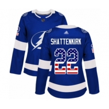 Women's Tampa Bay Lightning #22 Kevin Shattenkirk Authentic Blue USA Flag Fashion Hockey Jersey