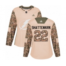Women's Tampa Bay Lightning #22 Kevin Shattenkirk Authentic Camo Veterans Day Practice Hockey Jersey