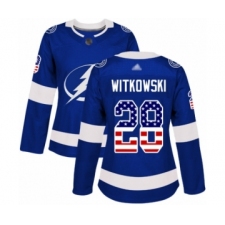 Women's Tampa Bay Lightning #28 Luke Witkowski Authentic Blue USA Flag Fashion Hockey Jersey