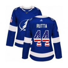 Women's Tampa Bay Lightning #44 Jan Rutta Authentic Blue USA Flag Fashion Hockey Jersey
