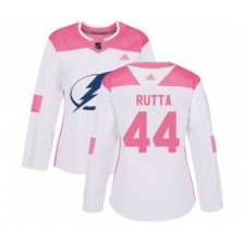 Women's Tampa Bay Lightning #44 Jan Rutta Authentic White Pink Fashion Hockey Jersey