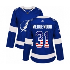 Women's Tampa Bay Lightning #31 Scott Wedgewood Authentic Blue USA Flag Fashion Hockey Jersey