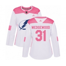 Women's Tampa Bay Lightning #31 Scott Wedgewood Authentic White Pink Fashion Hockey Jersey