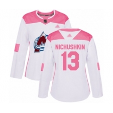 Women's Colorado Avalanche #13 Valeri Nichushkin Authentic White  Pink Fashion Hockey Jersey