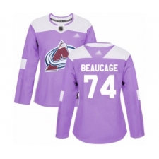 Women's Colorado Avalanche #74 Alex Beaucage Authentic Purple Fights Cancer Practice Hockey Jersey
