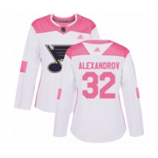 Women's St. Louis Blues #32 Nikita Alexandrov Authentic White Pink Fashion Hockey Jersey