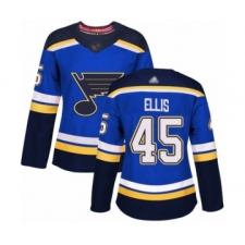 Women's St. Louis Blues #45 Colten Ellis Authentic Royal Blue Home Hockey Jersey