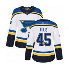 Women's St. Louis Blues #45 Colten Ellis Authentic White Away Hockey Jersey