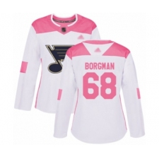 Women's St. Louis Blues #68 Andreas Borgman Authentic White  Pink Fashion Hockey Jersey