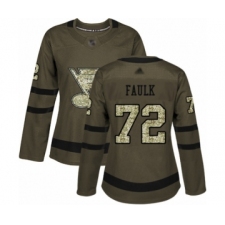 Women's St. Louis Blues #72 Justin Faulk Authentic Green Salute to Service Hockey Jersey