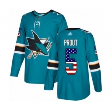 Men's San Jose Sharks #5 Dalton Prout Authentic Teal Green USA Flag Fashion Hockey Jersey