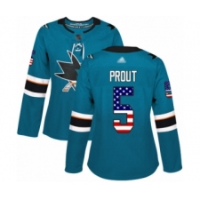 Women's San Jose Sharks #5 Dalton Prout Authentic Teal Green USA Flag Fashion Hockey Jersey