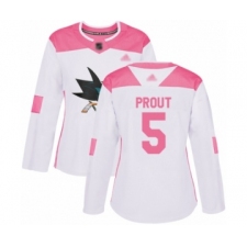 Women's San Jose Sharks #5 Dalton Prout Authentic White Pink Fashion Hockey Jersey