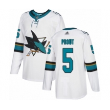 Youth San Jose Sharks #5 Dalton Prout Authentic White Away Hockey Jersey