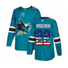 Men's San Jose Sharks #22 Jonny Brodzinski Authentic Teal Green USA Flag Fashion Hockey Jersey