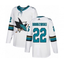 Men's San Jose Sharks #22 Jonny Brodzinski Authentic White Away Hockey Jersey