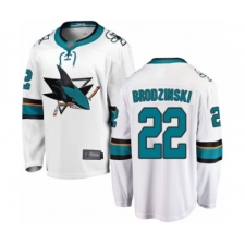 Men's San Jose Sharks #22 Jonny Brodzinski Fanatics Branded White Away Breakaway Hockey Jersey