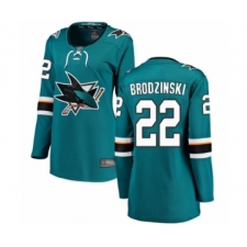 Women's San Jose Sharks #22 Jonny Brodzinski Fanatics Branded Teal Green Home Breakaway Hockey Jersey