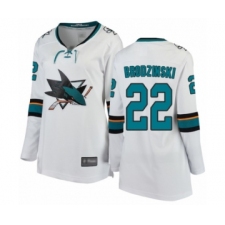 Women's San Jose Sharks #22 Jonny Brodzinski Fanatics Branded White Away Breakaway Hockey Jersey