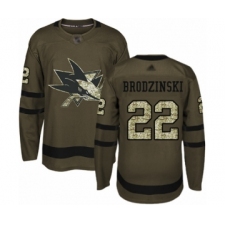 Youth San Jose Sharks #22 Jonny Brodzinski Authentic Green Salute to Service Hockey Jersey