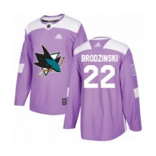 Youth San Jose Sharks #22 Jonny Brodzinski Authentic Purple Fights Cancer Practice Hockey Jersey