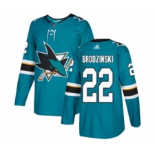 Youth San Jose Sharks #22 Jonny Brodzinski Premier Teal Green Home Hockey Jersey