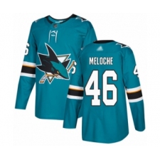 Men's San Jose Sharks #46 Nicolas Meloche Authentic Teal Green Home Hockey Jersey