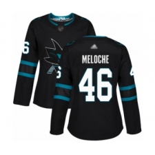 Women's San Jose Sharks #46 Nicolas Meloche Authentic Black Alternate Hockey Jersey