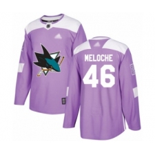 Youth San Jose Sharks #46 Nicolas Meloche Authentic Purple Fights Cancer Practice Hockey Jersey