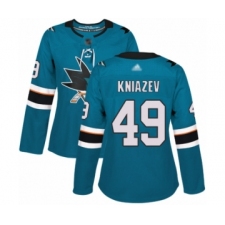 Women's San Jose Sharks #49 Artemi Kniazev Authentic Teal Green Home Hockey Jersey