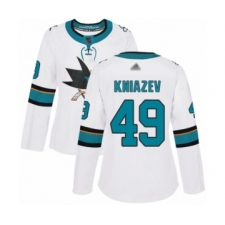 Women's San Jose Sharks #49 Artemi Kniazev Authentic White Away Hockey Jersey
